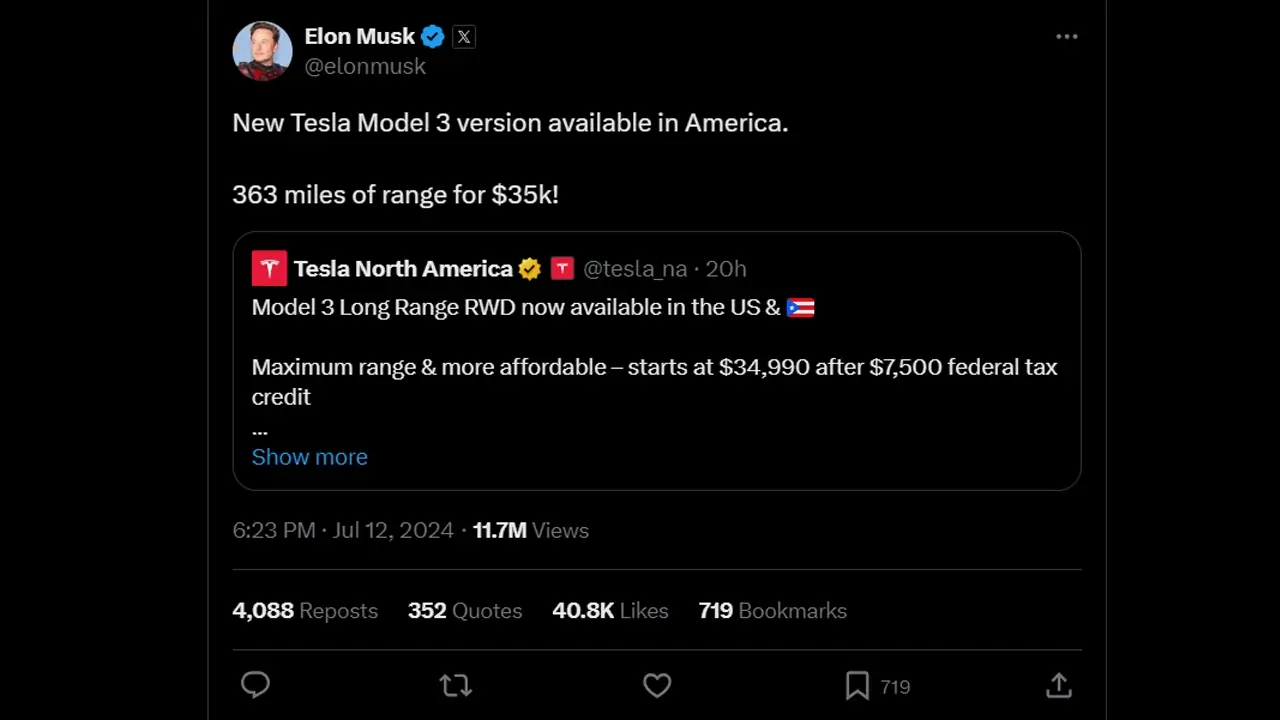 Tesla Model 3 Elon Musk Tweet